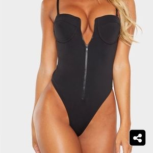 Black Zip Up Cupped Scuba Swimsuit